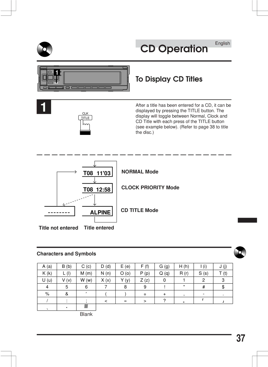 Alpine CDA-7846E owner manual To Display CD Titles, Alpine 
