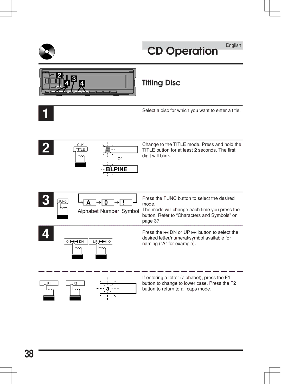 Alpine CDA-7846E owner manual Titling Disc, Blpine 