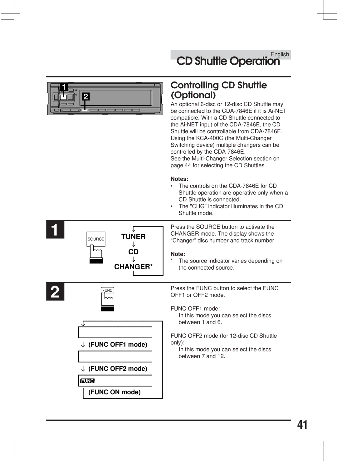 Alpine CDA-7846E owner manual CD Shuttle Operation, Controlling CD Shuttle Optional 