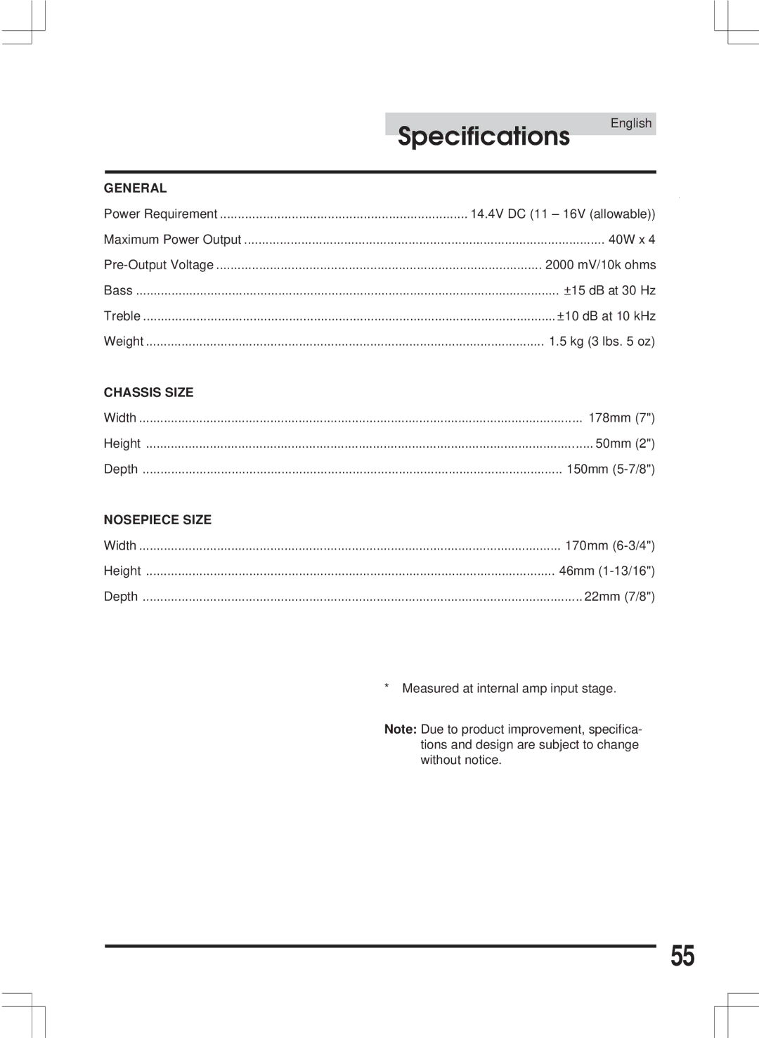 Alpine CDA-7846E owner manual Chassis Size 