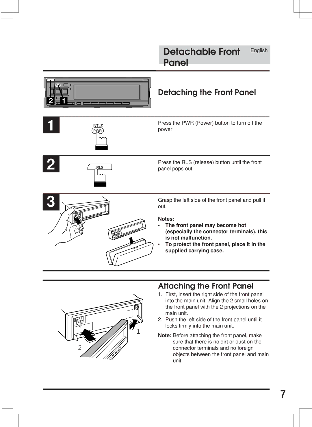 Alpine CDA-7846E owner manual Detachable Front 