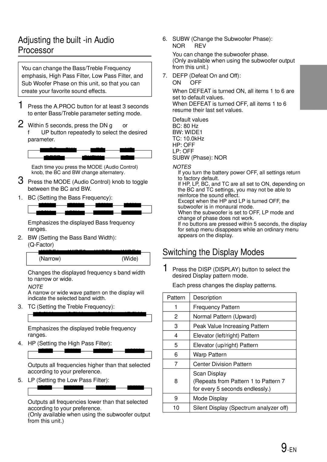 Alpine CDA-7865R owner manual Adjusting the built -in Audio Processor, Switching the Display Modes 