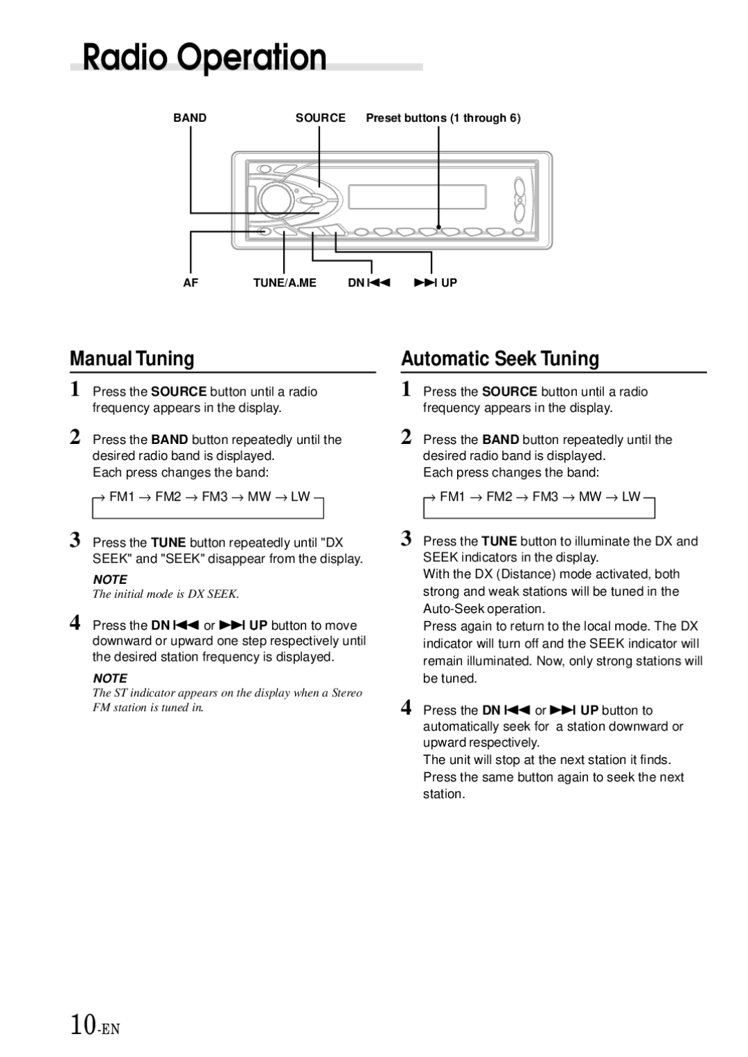 Alpine CDA-7865R owner manual Radio Operation, Manual Tuning, Automatic Seek Tuning 