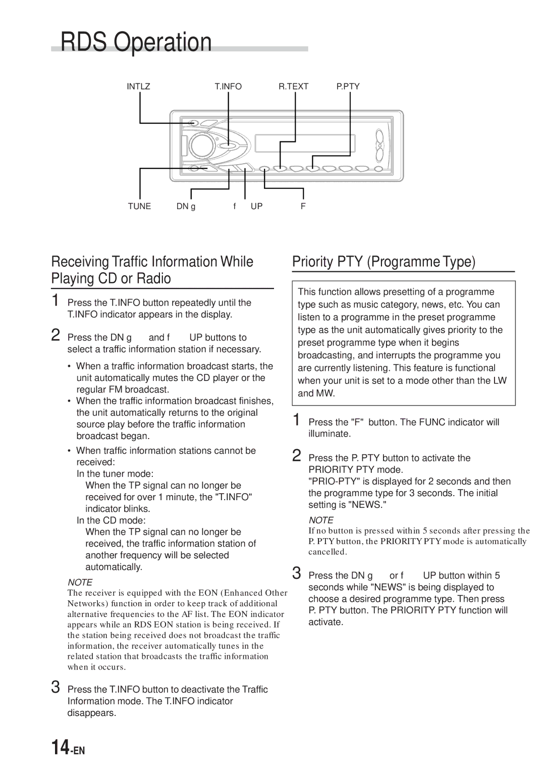 Alpine CDA-7865R owner manual Receiving Traffic Information While Playing CD or Radio, Priority PTY Programme Type 