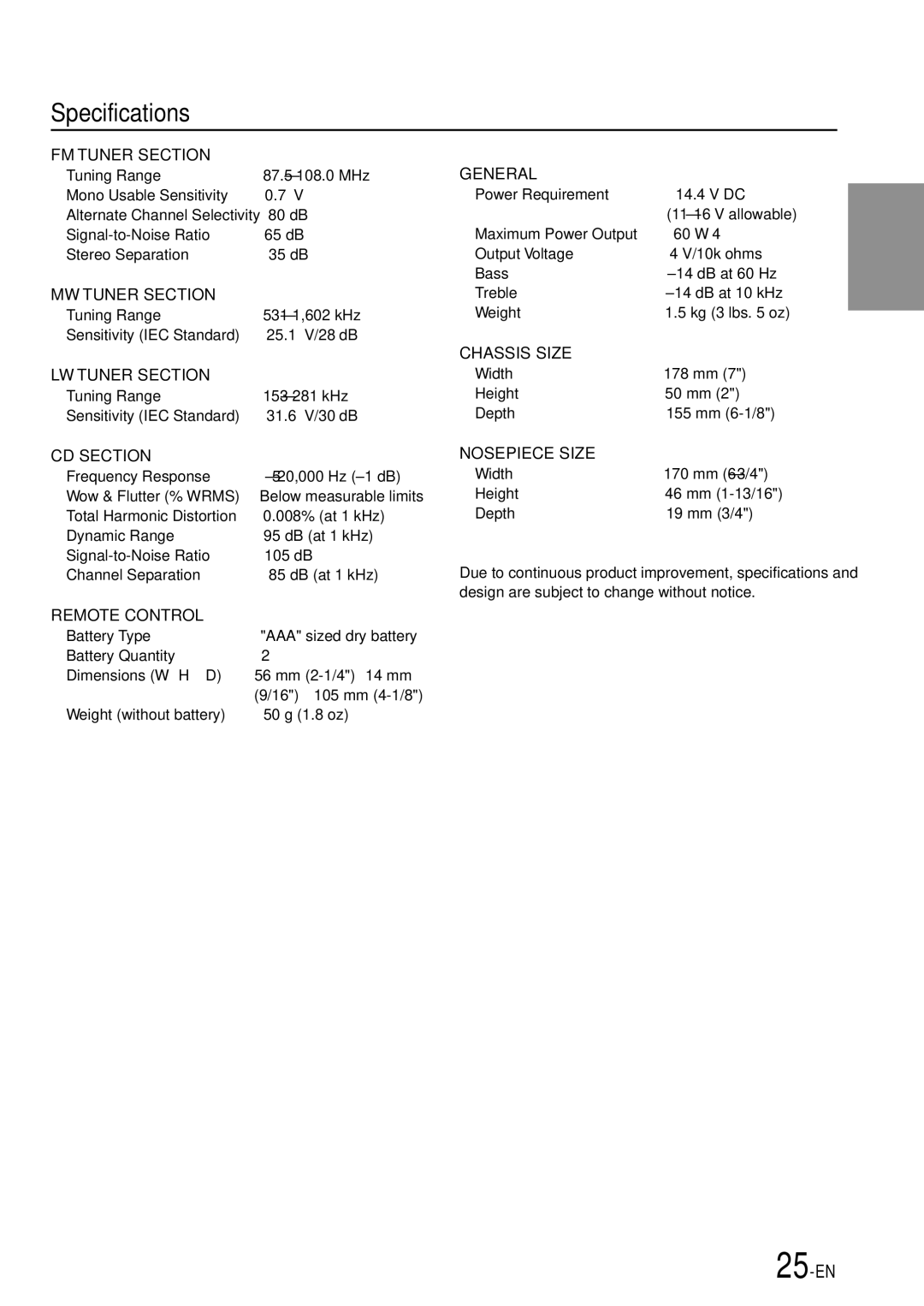 Alpine CDA-7865R owner manual Specifications, FM Tuner Section 