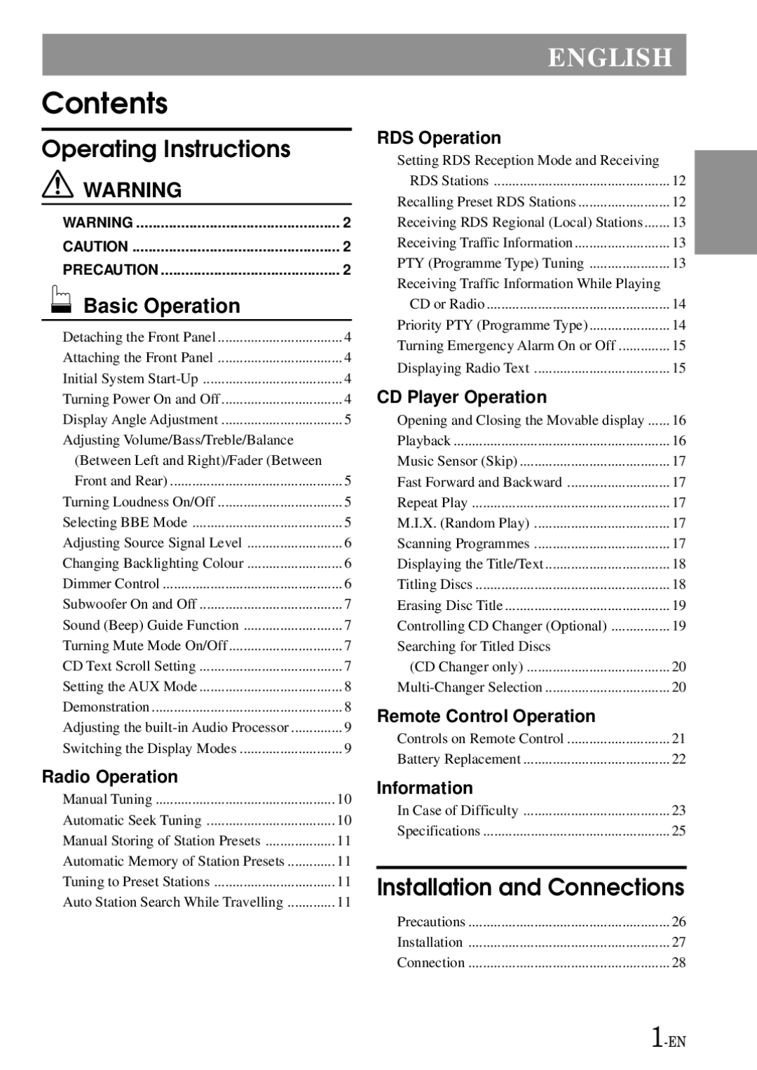 Alpine CDA-7865R owner manual Contents 