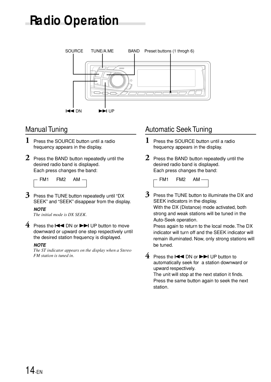 Alpine CDA-7875, CDA-7876, CDA-7977, cda-7873 owner manual Radio Operation, Manual Tuning, Automatic Seek Tuning 