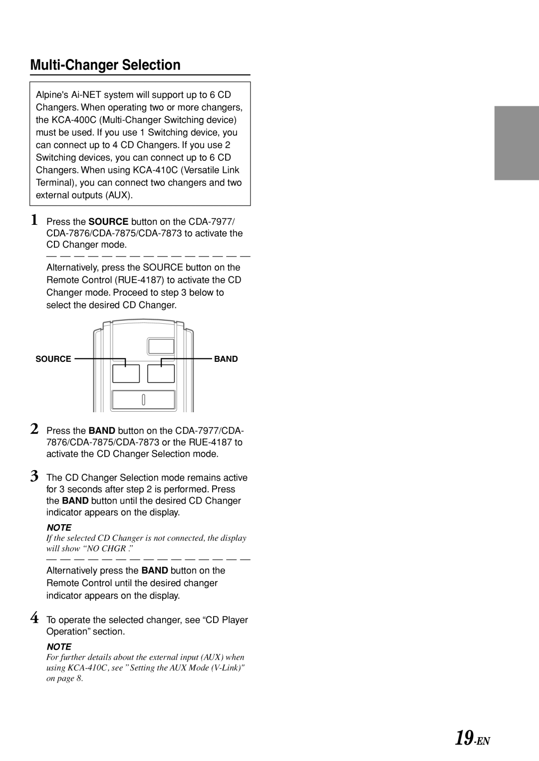 Alpine CDA-7876, CDA-7875, CDA-7977, cda-7873 owner manual Multi-Changer Selection 