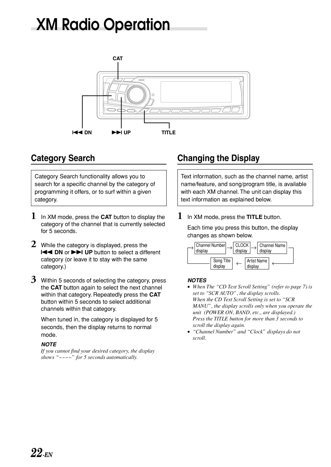 Alpine CDA-7875, CDA-7876, CDA-7977, cda-7873 owner manual Category Search Changing the Display 