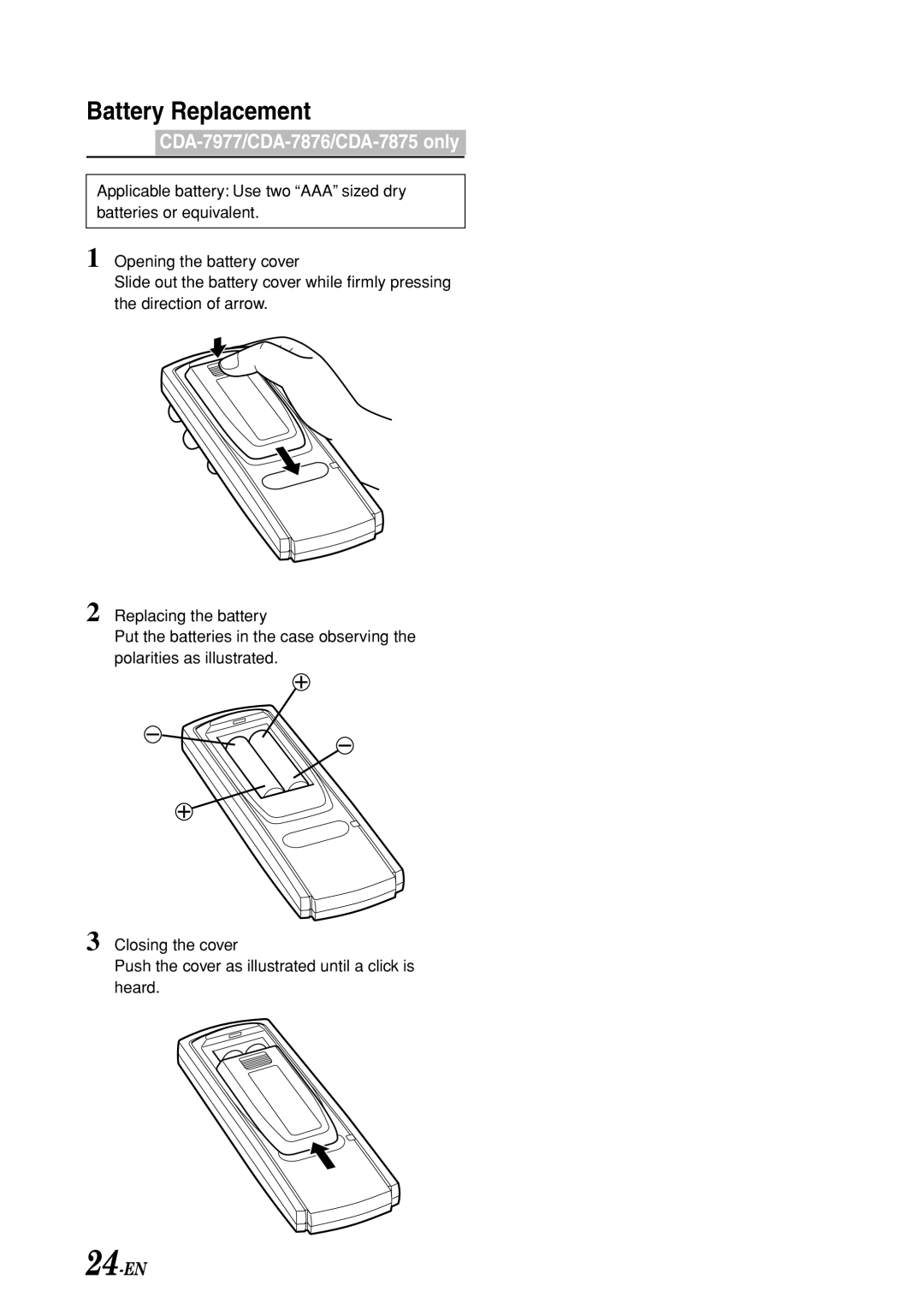 Alpine CDA-7977, CDA-7875, CDA-7876, cda-7873 owner manual Battery Replacement 