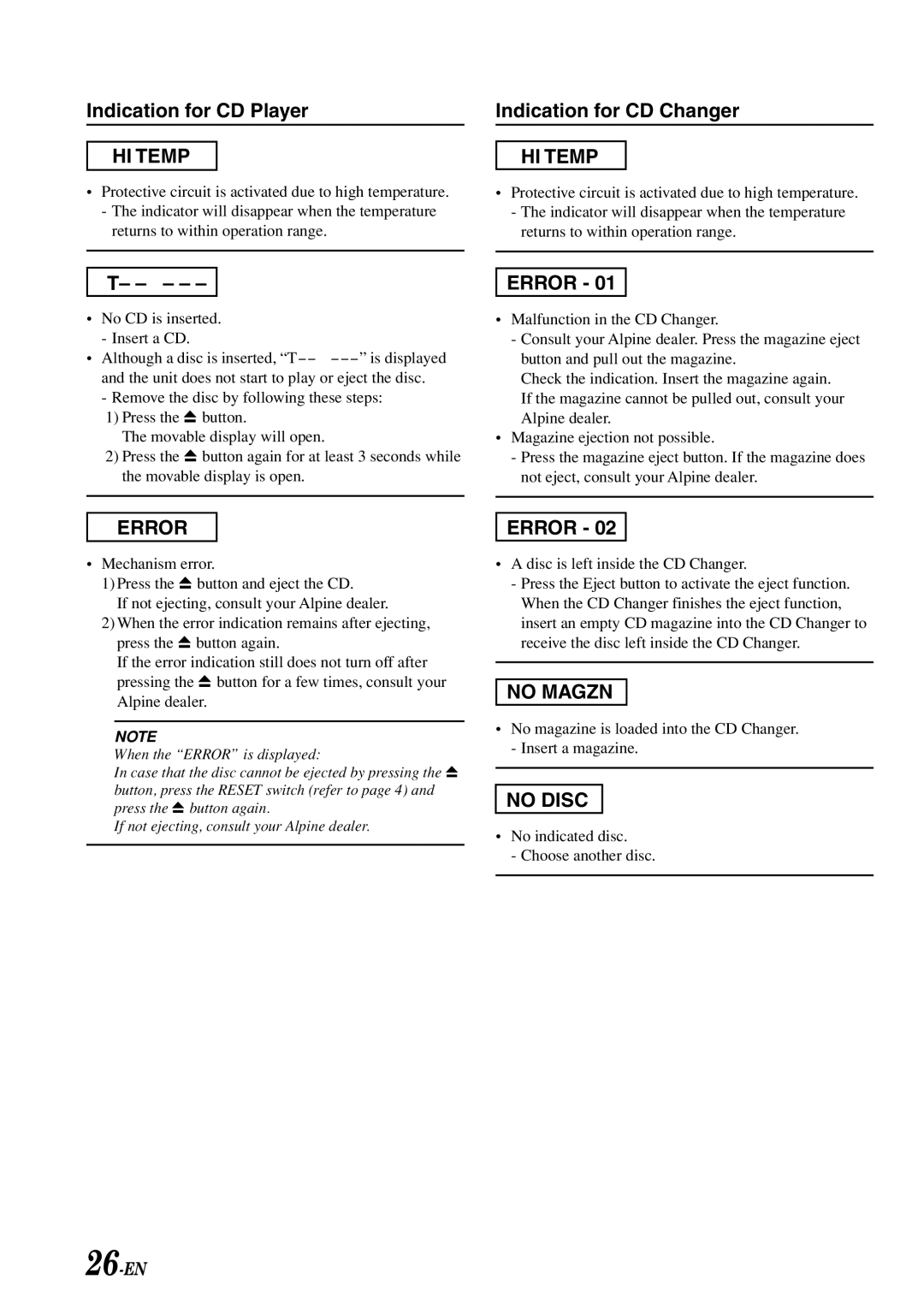 Alpine CDA-7875, CDA-7876, CDA-7977, cda-7873 owner manual No Magzn 