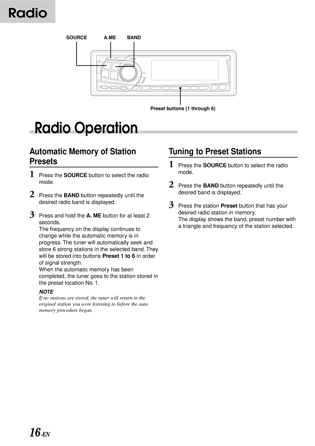 Alpine TDA-7588RB, CDA-7876RB, CDA-7873R, TDA-7587R Automatic Memory of Station Presets, Tuning to Preset Stations 