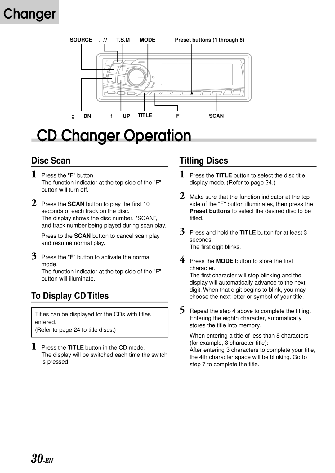 Alpine CDA-7876RB, CDA-7873R, TDA-7588RB, TDA-7587R owner manual Disc Scan, To Display CD Titles 