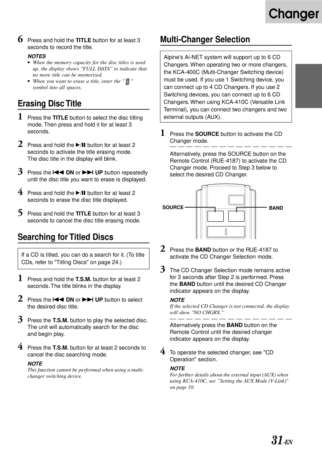 Alpine CDA-7873R, CDA-7876RB, TDA-7588RB, TDA-7587R owner manual Searching for Titled Discs, Multi-Changer Selection 