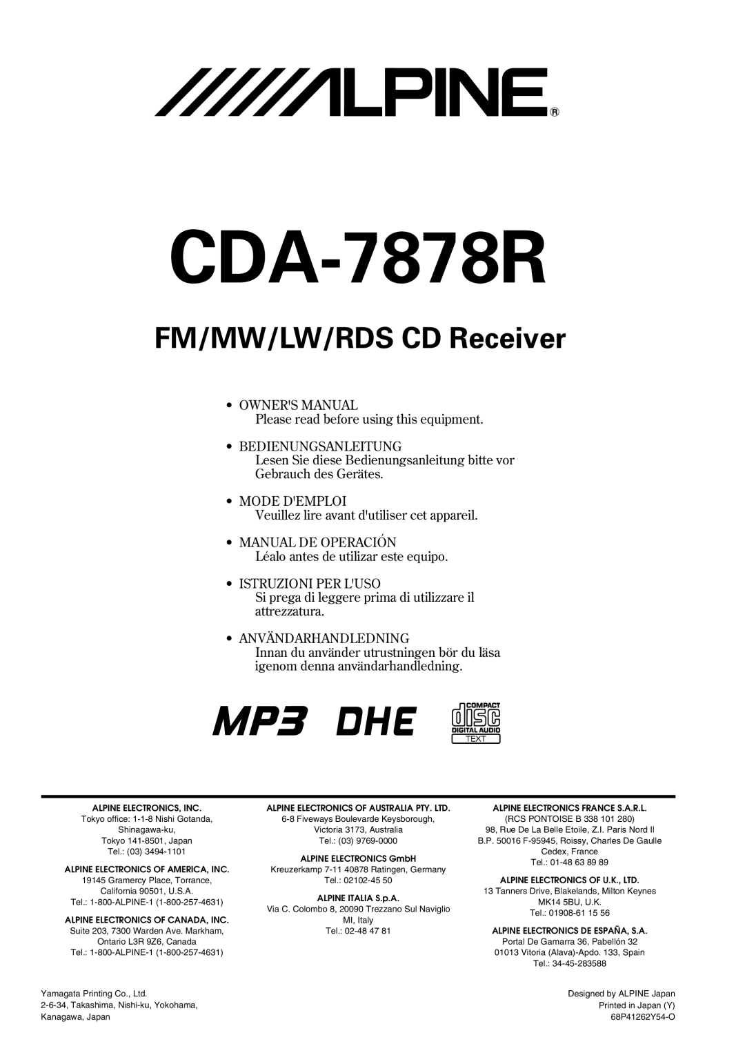 Alpine CDA-7878R owner manual 