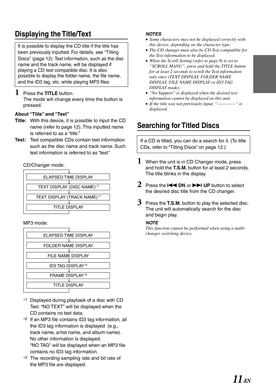 Alpine CDA-7878R owner manual Displaying the Title/Text, Searching for Titled Discs, About Title and Text, MP3 mode 