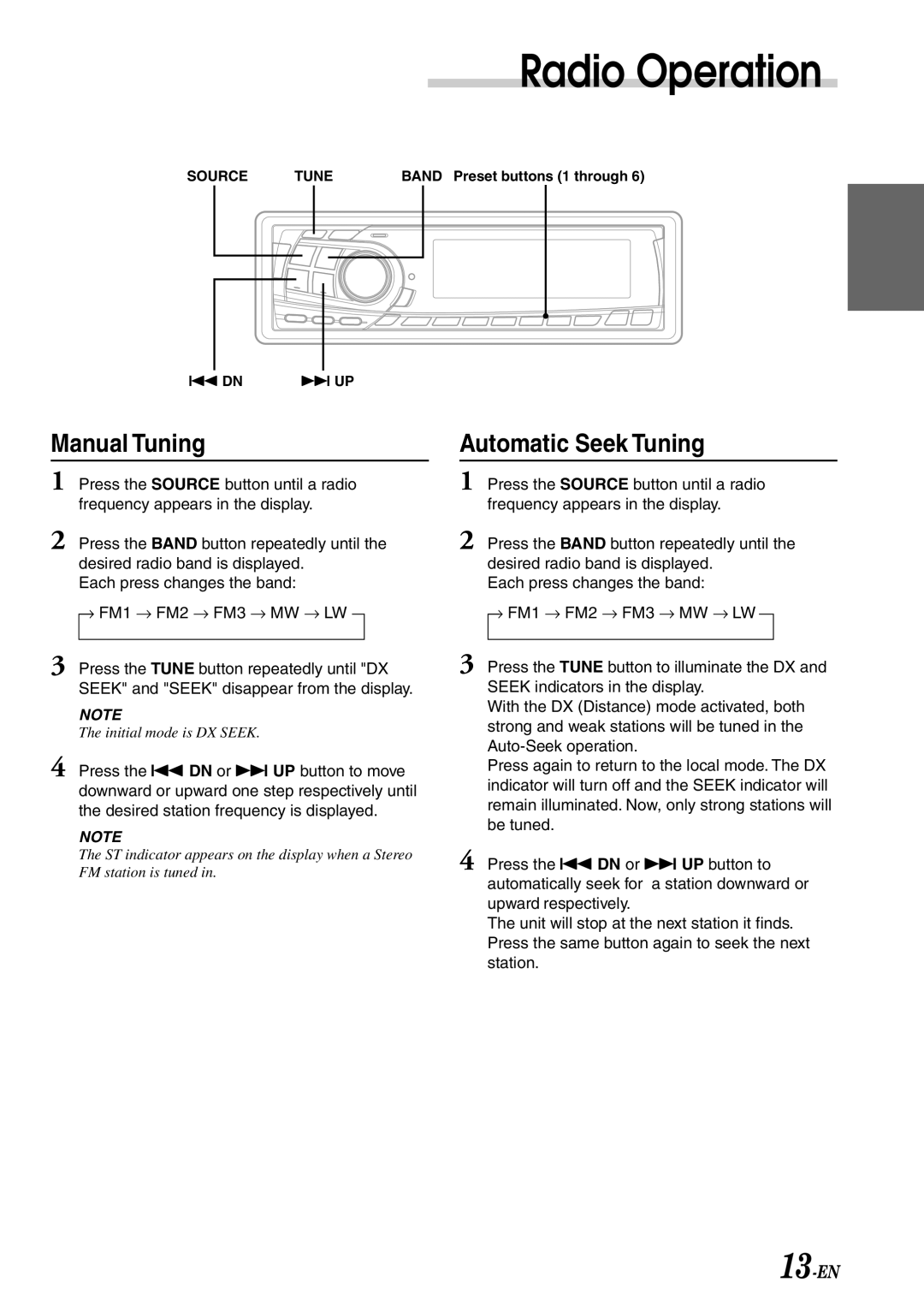 Alpine CDA-7878R owner manual Radio Operation, Manual Tuning, Automatic Seek Tuning 