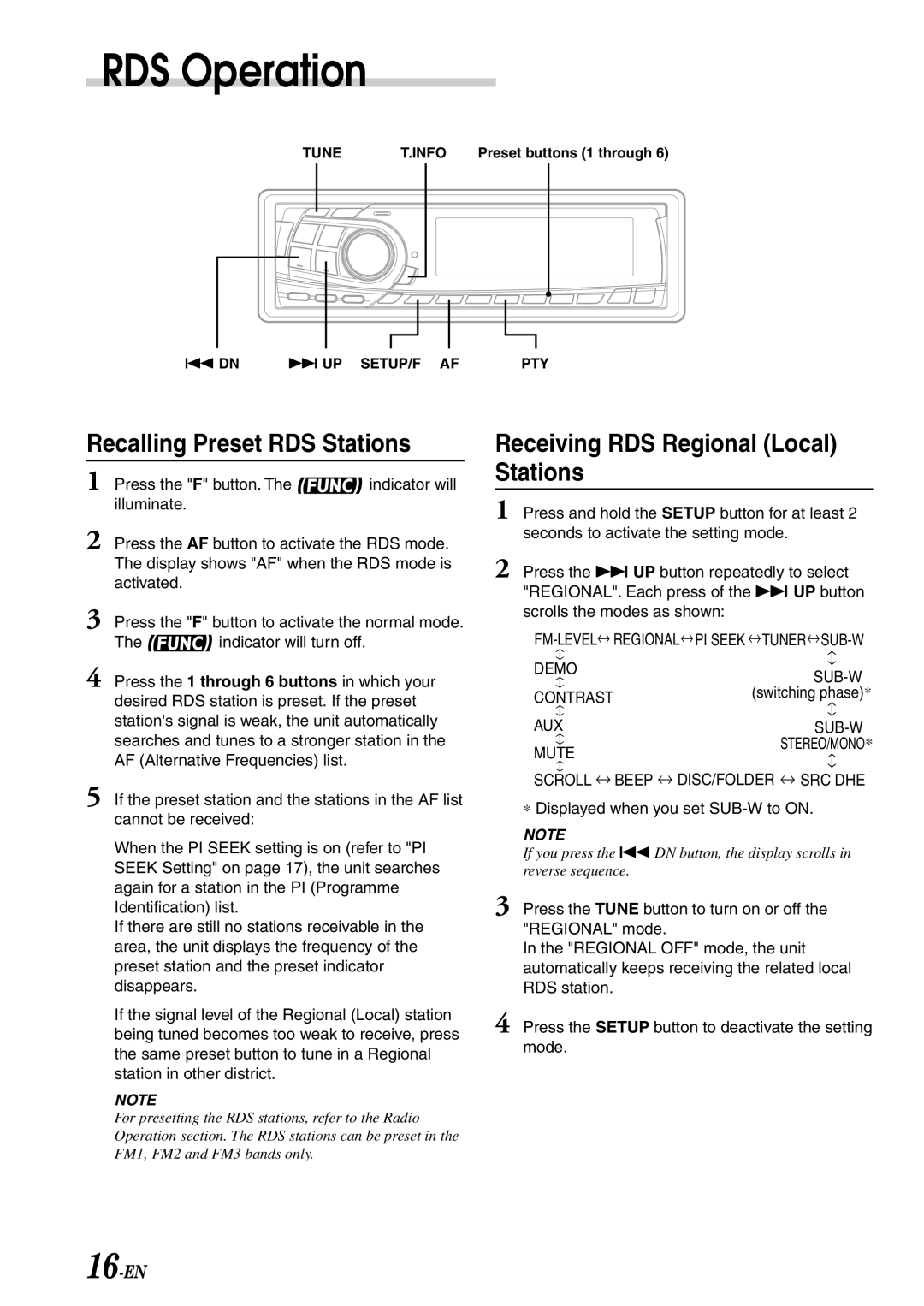 Alpine CDA-7878R owner manual Recalling Preset RDS Stations, Receiving RDS Regional Local Stations 