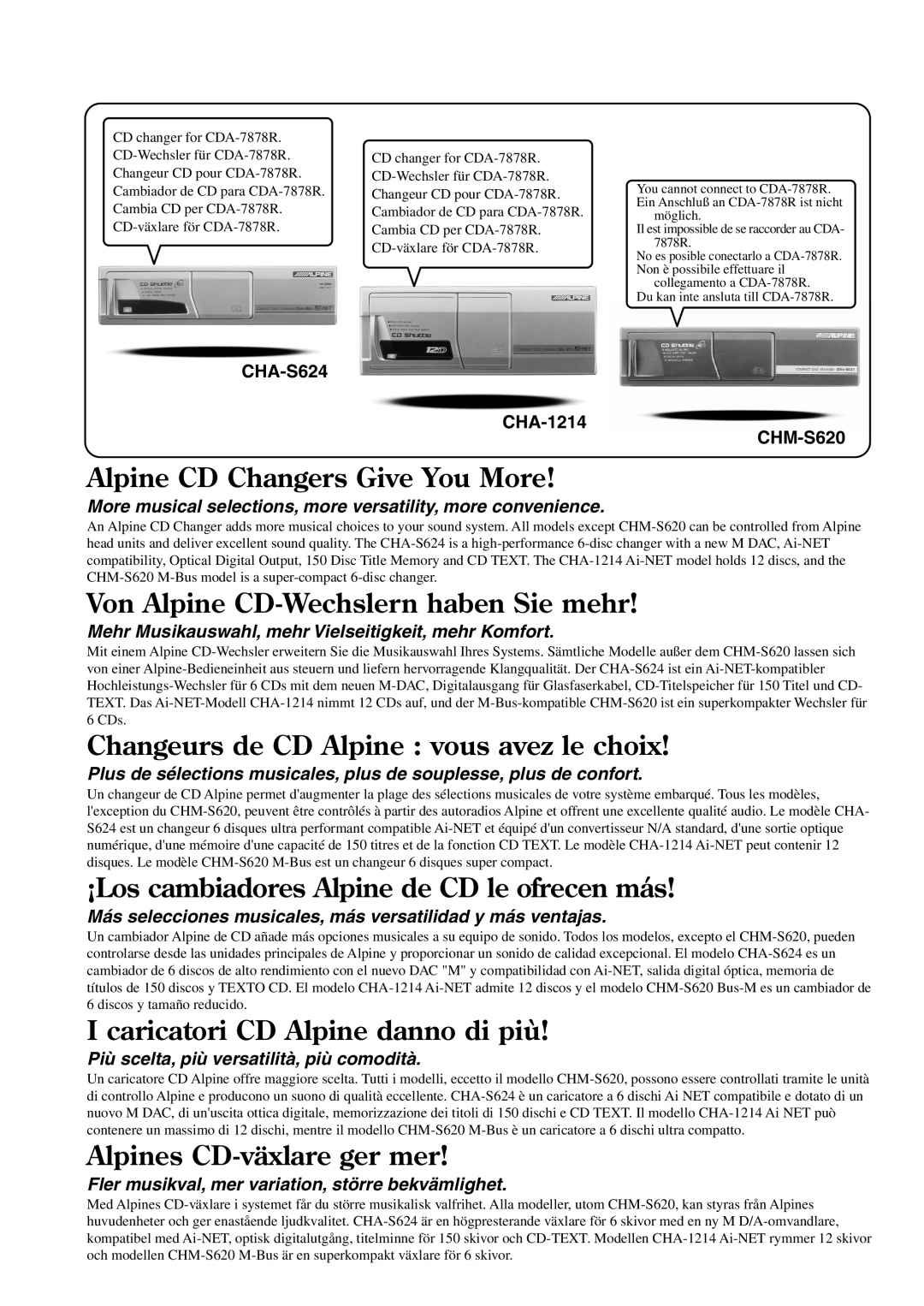 Alpine CDA-7878R owner manual Alpine CD Changers Give You More 