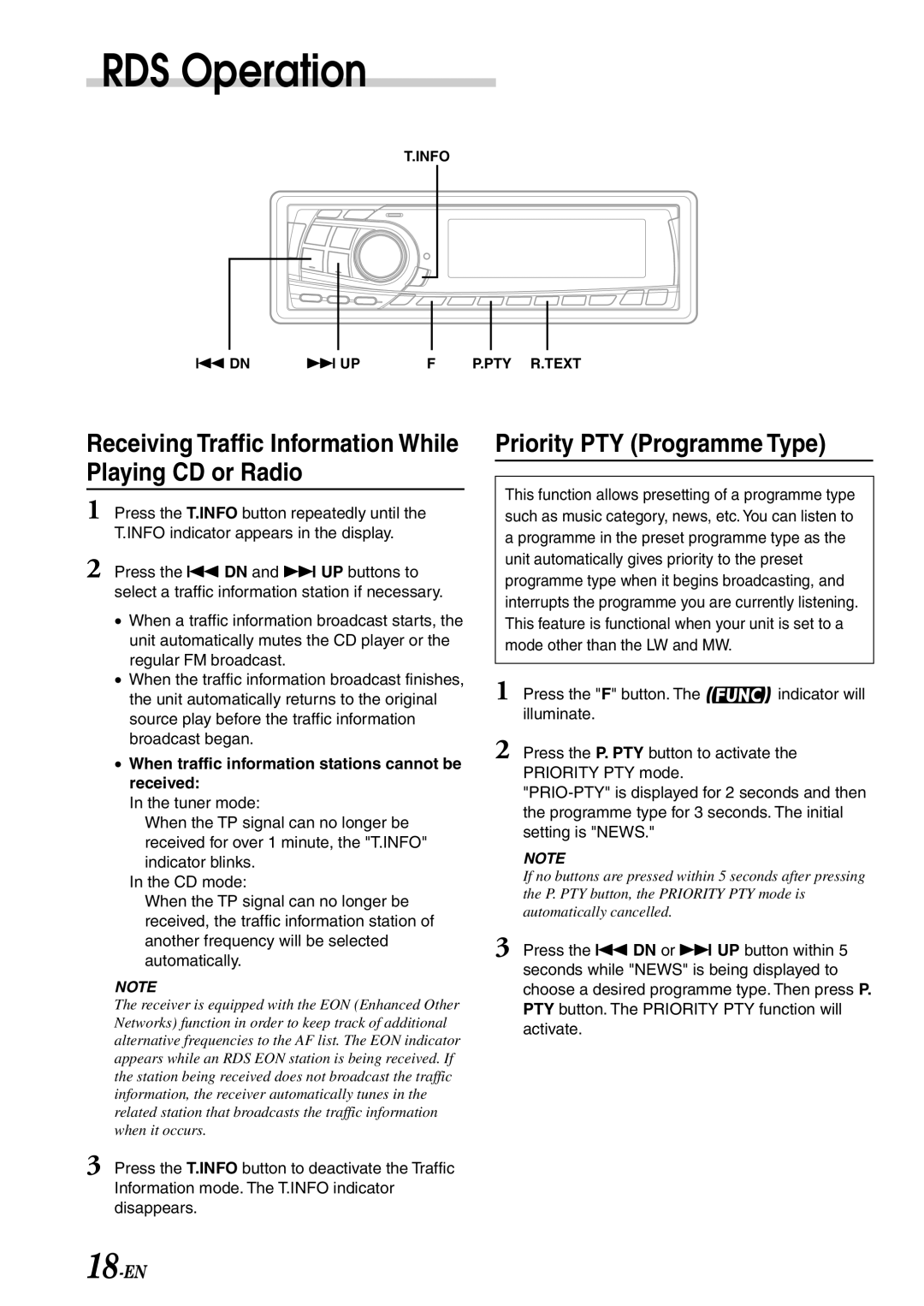 Alpine CDA-7878R owner manual Receiving Traffic Information While Playing CD or Radio, Priority PTY Programme Type 