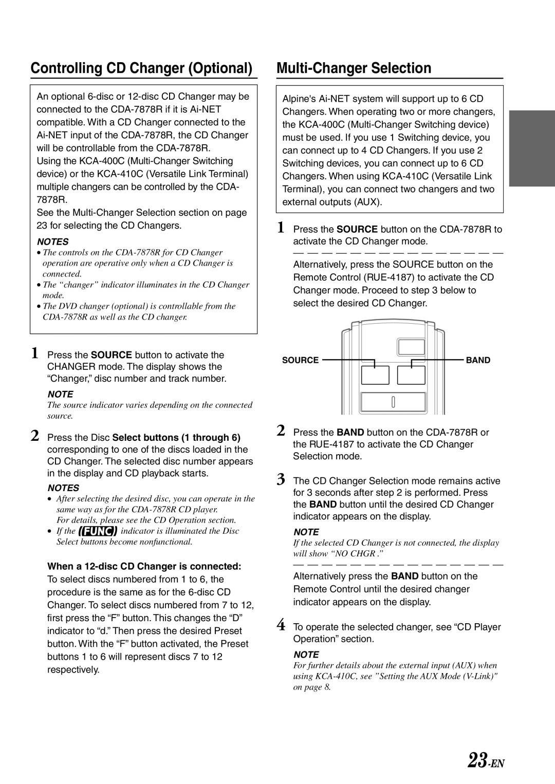 Alpine CDA-7878R owner manual Multi-Changer Selection, When a 12-disc CD Changer is connected 