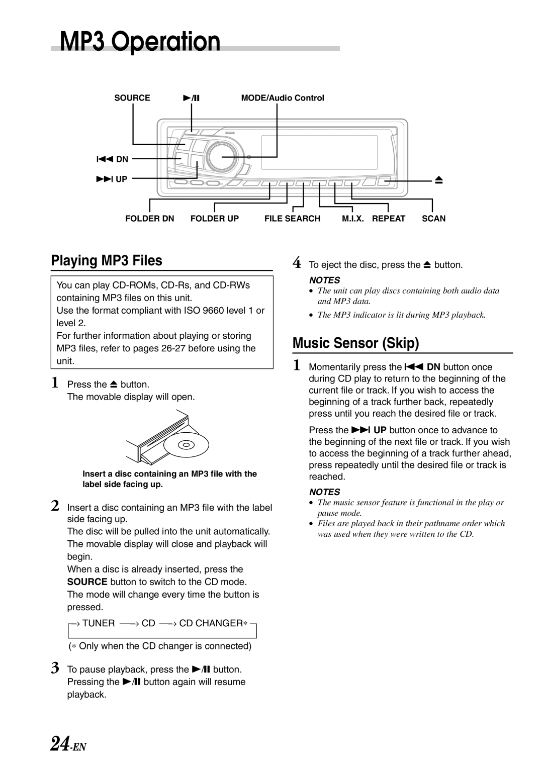 Alpine CDA-7878R owner manual MP3 Operation, Playing MP3 Files 