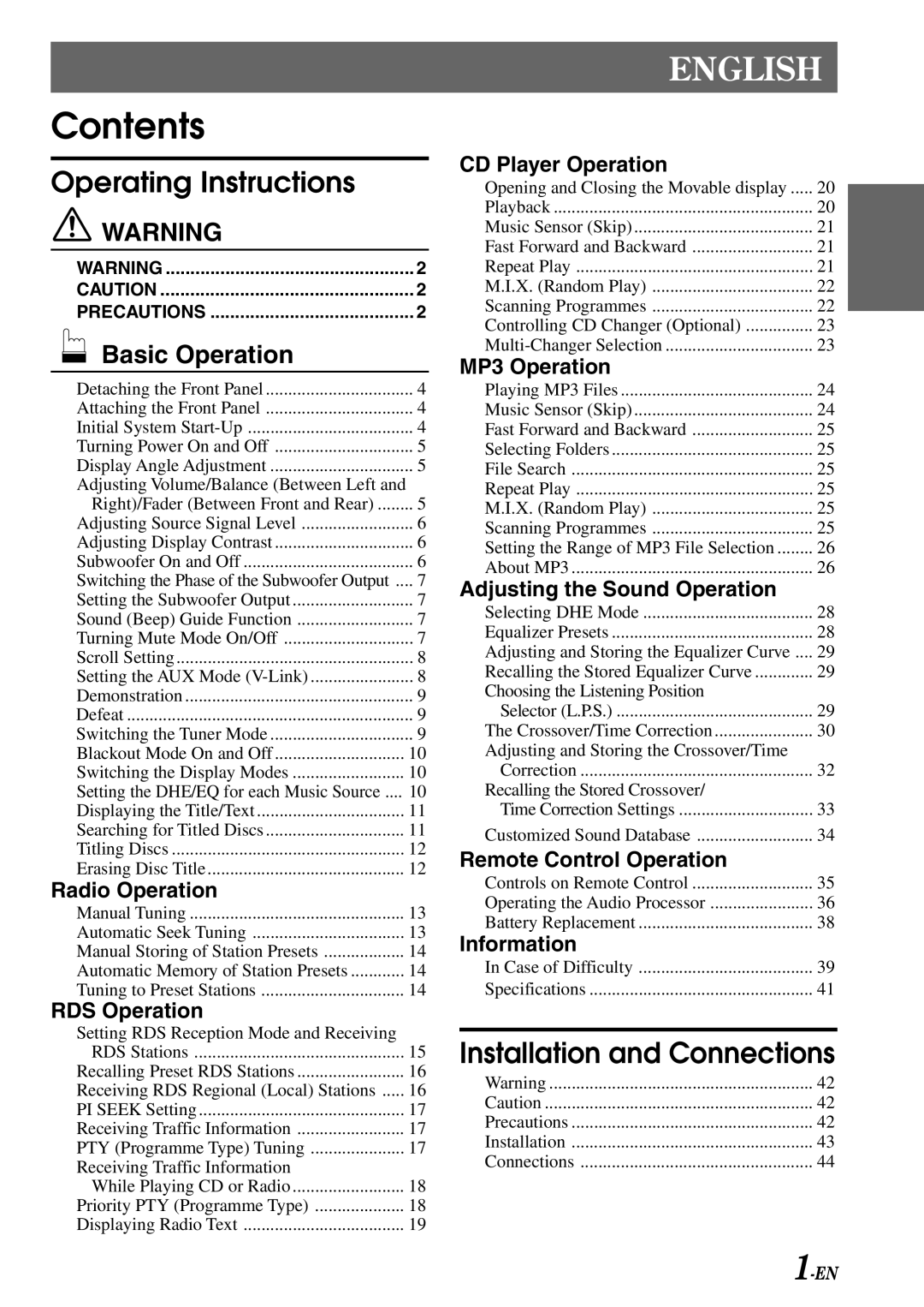 Alpine CDA-7878R owner manual Contents 