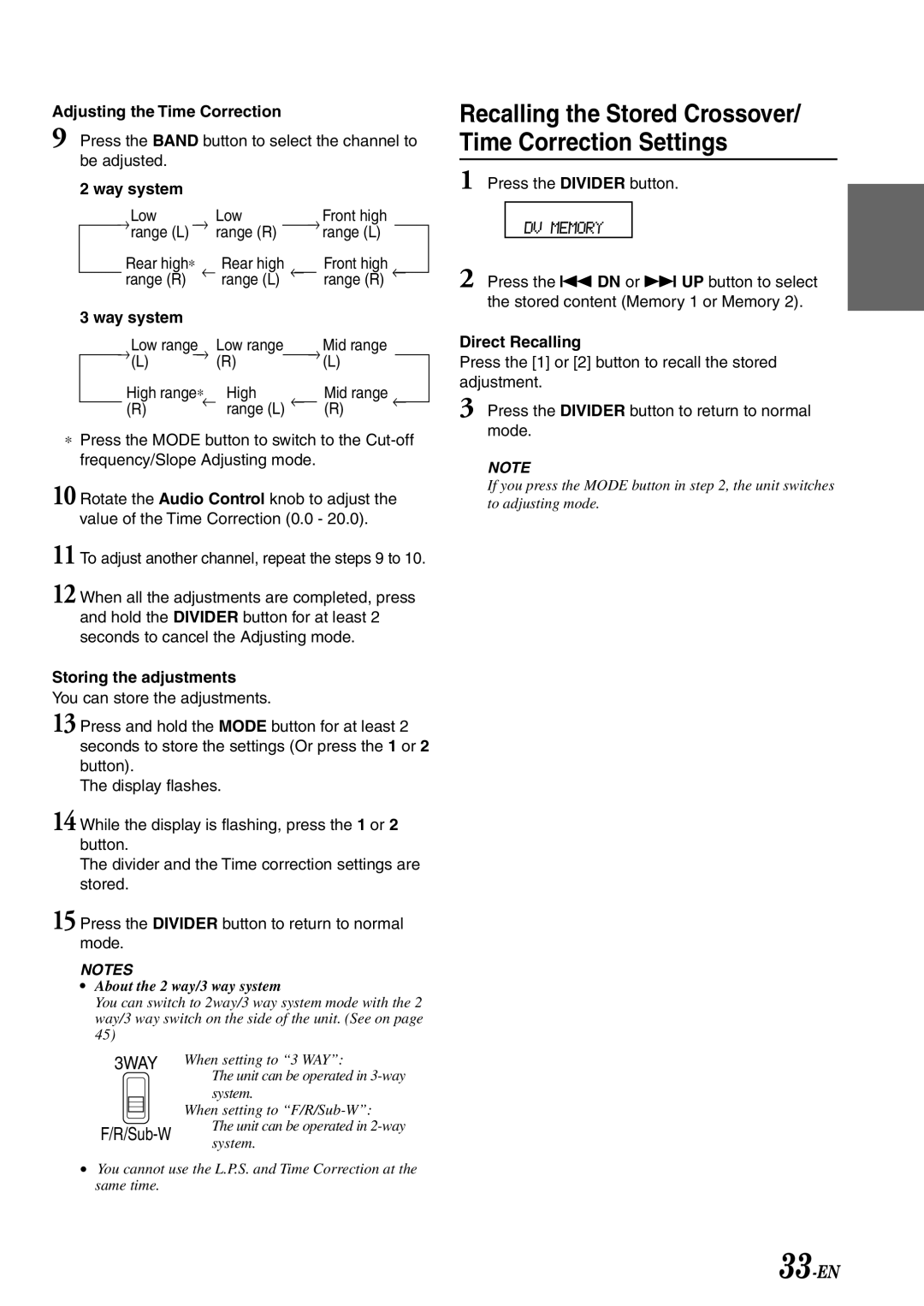 Alpine CDA-7878R owner manual Adjusting the Time Correction, Press the Band button to select the channel to be adjusted 