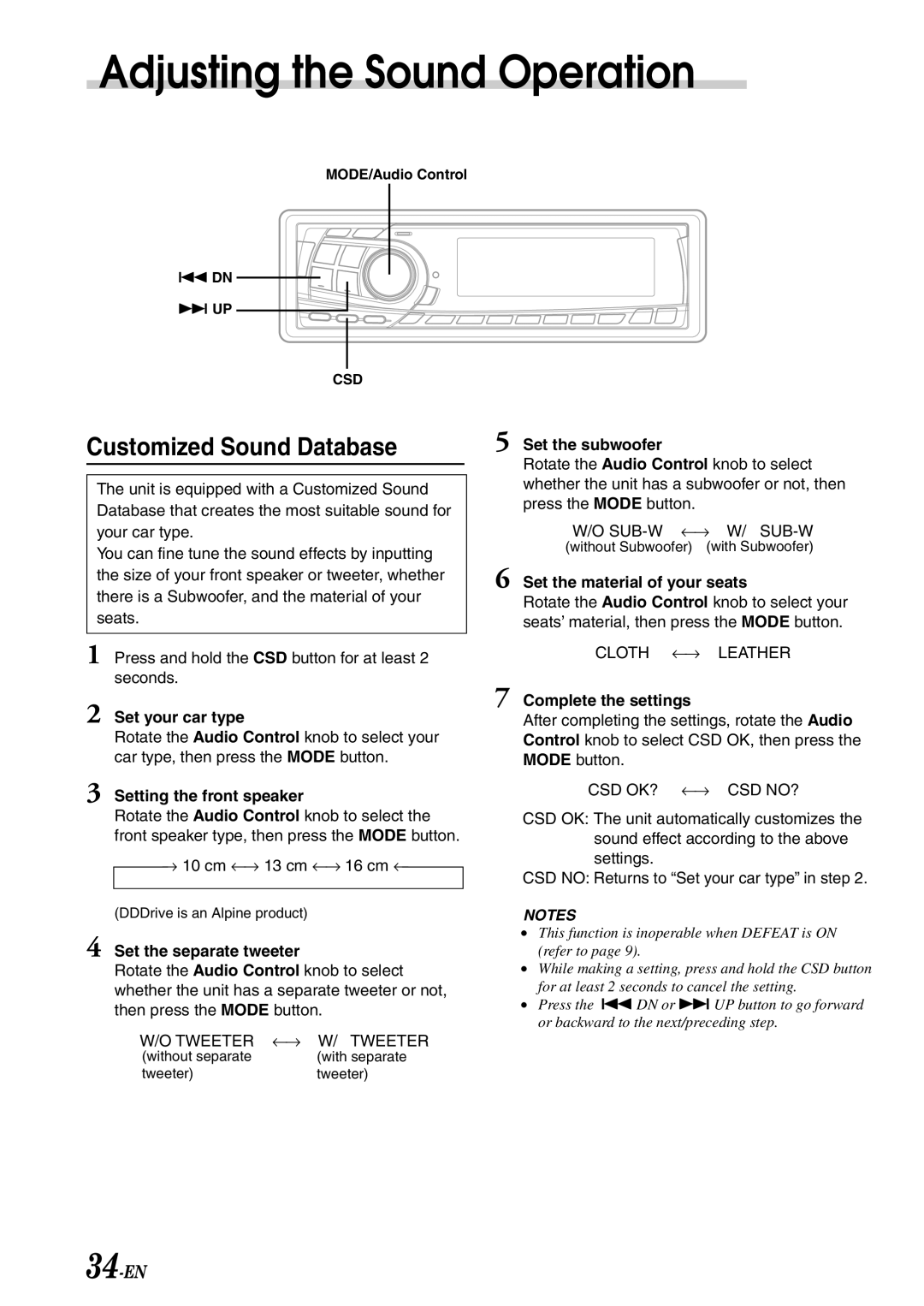 Alpine CDA-7878R owner manual Customized Sound Database 