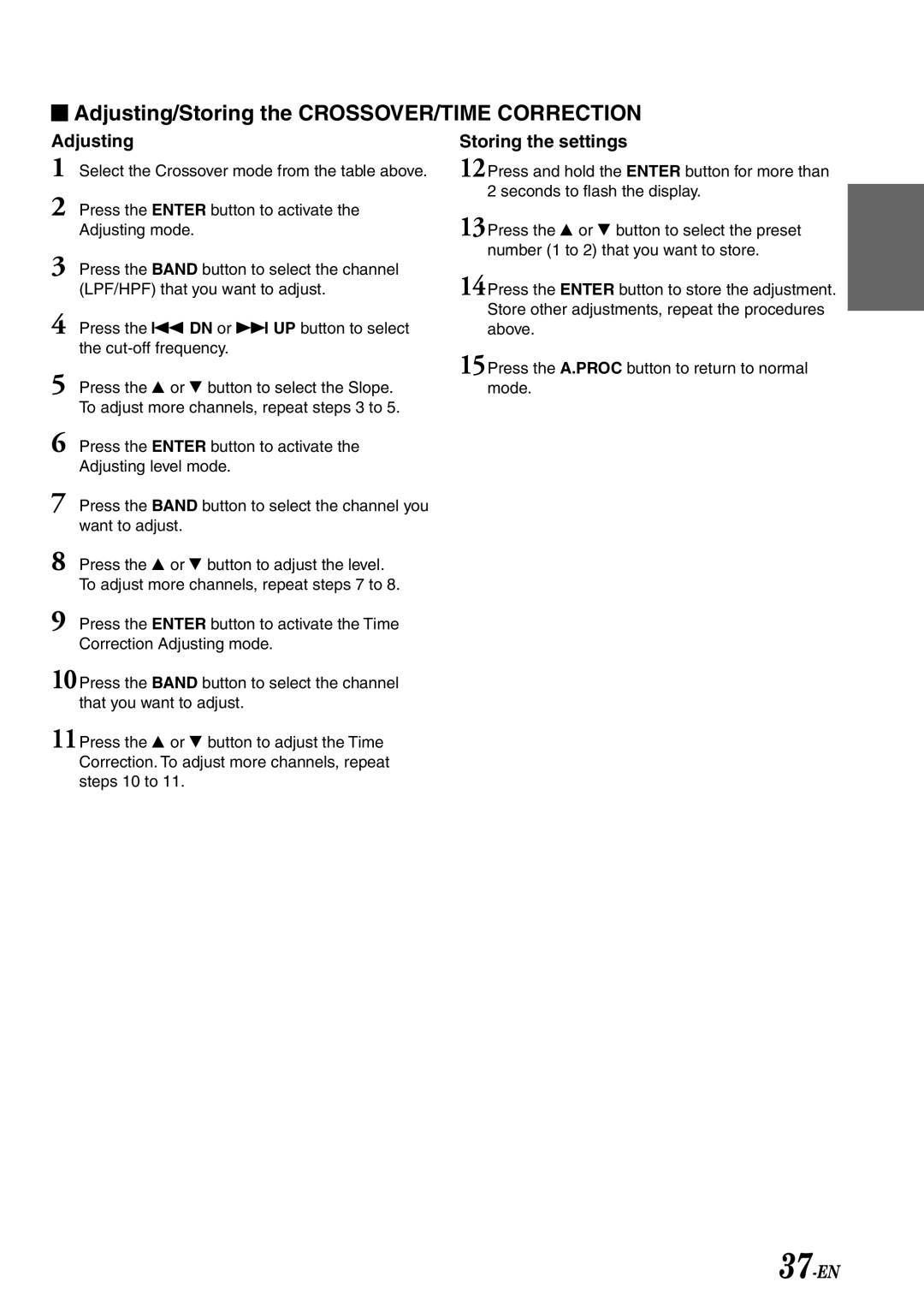 Alpine CDA-7878R owner manual Adjusting/Storing the CROSSOVER/TIME Correction 