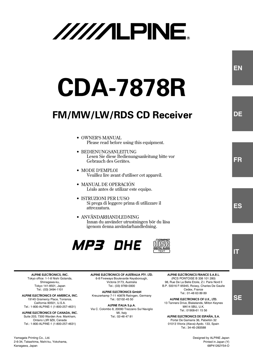 Alpine CDA-7878R owner manual 