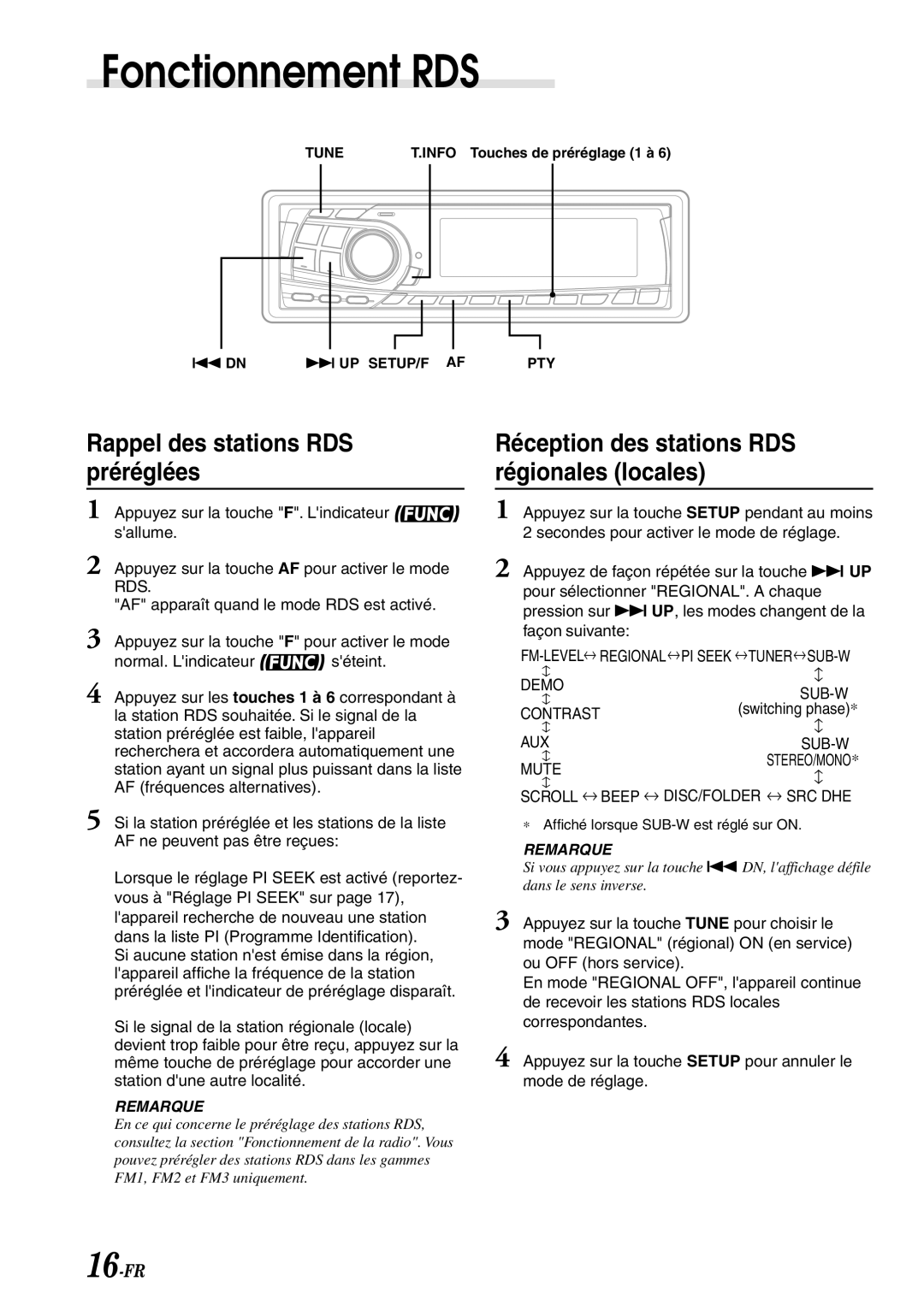 Alpine CDA-7878R owner manual Rappel des stations RDS préréglées, Réception des stations RDS régionales locales 