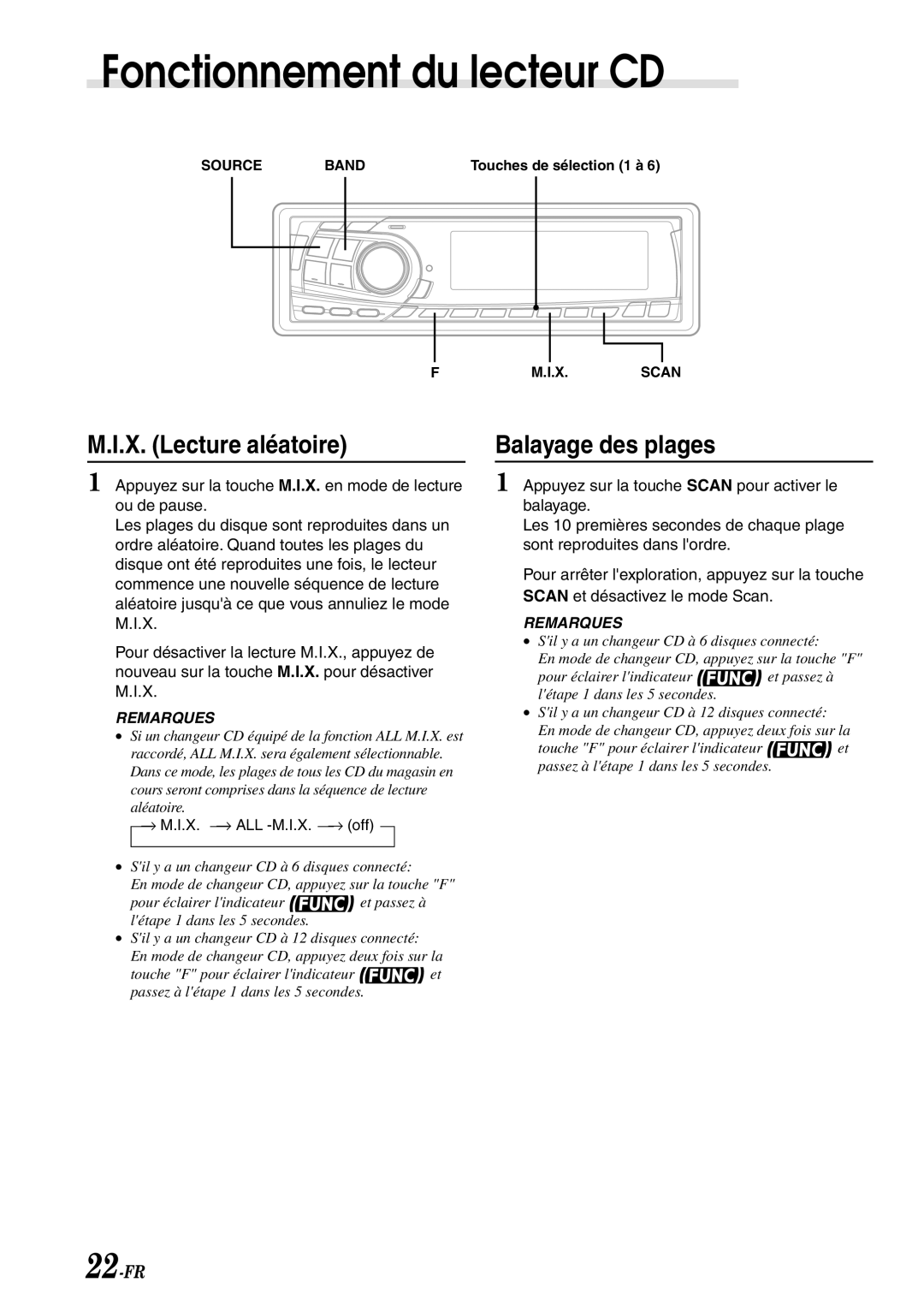 Alpine CDA-7878R owner manual X. Lecture aléatoire, Balayage des plages 