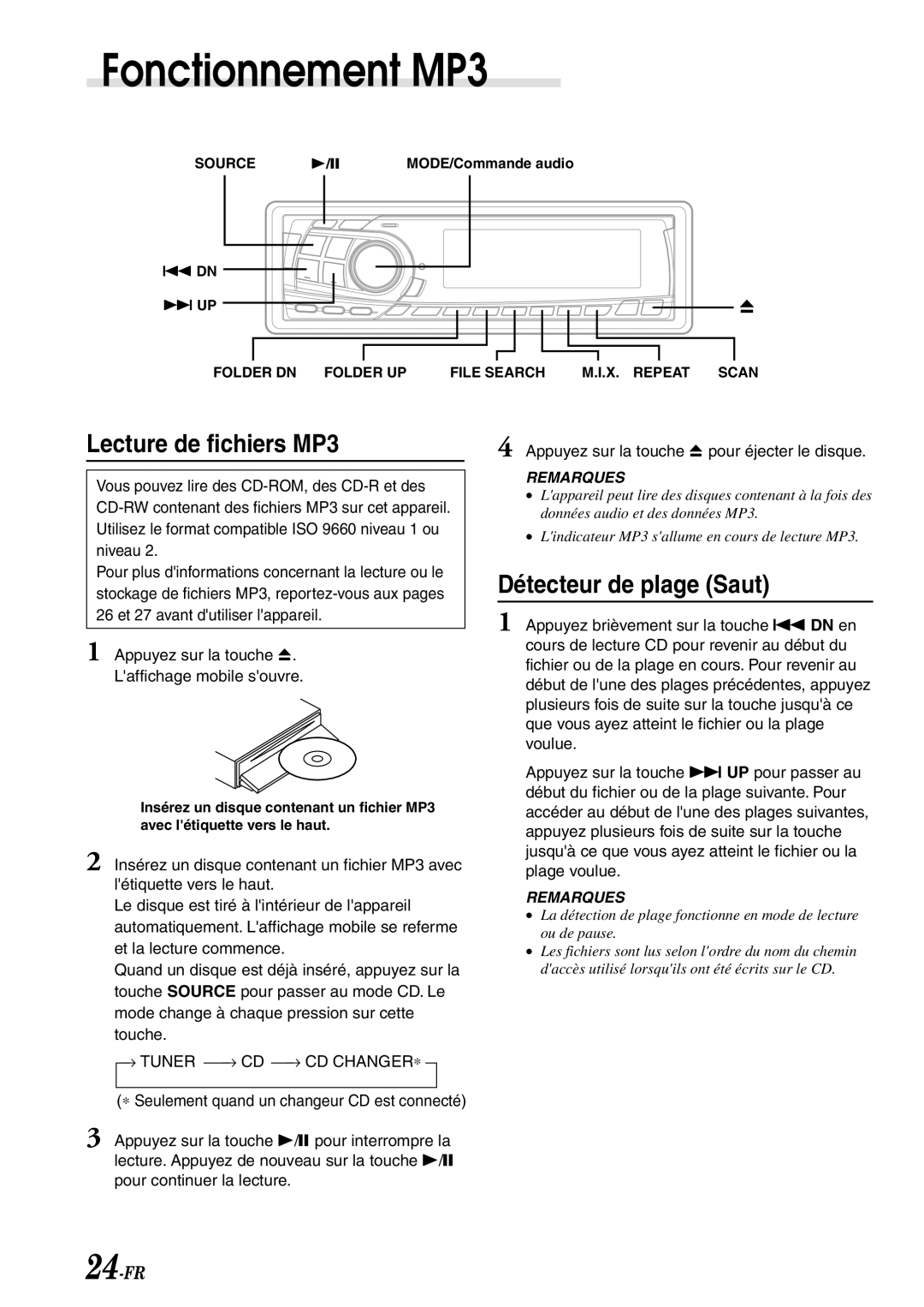 Alpine CDA-7878R owner manual Fonctionnement MP3, Lecture de fichiers MP3 