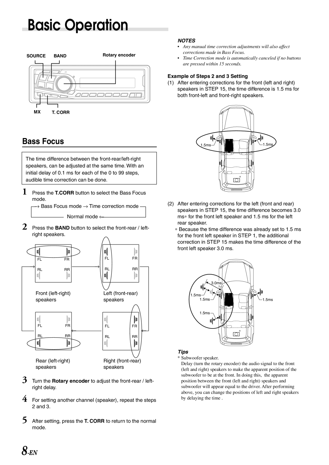 Alpine CDA-7892E owner manual Bass Focus, Example of Steps 2 and 3 Setting 