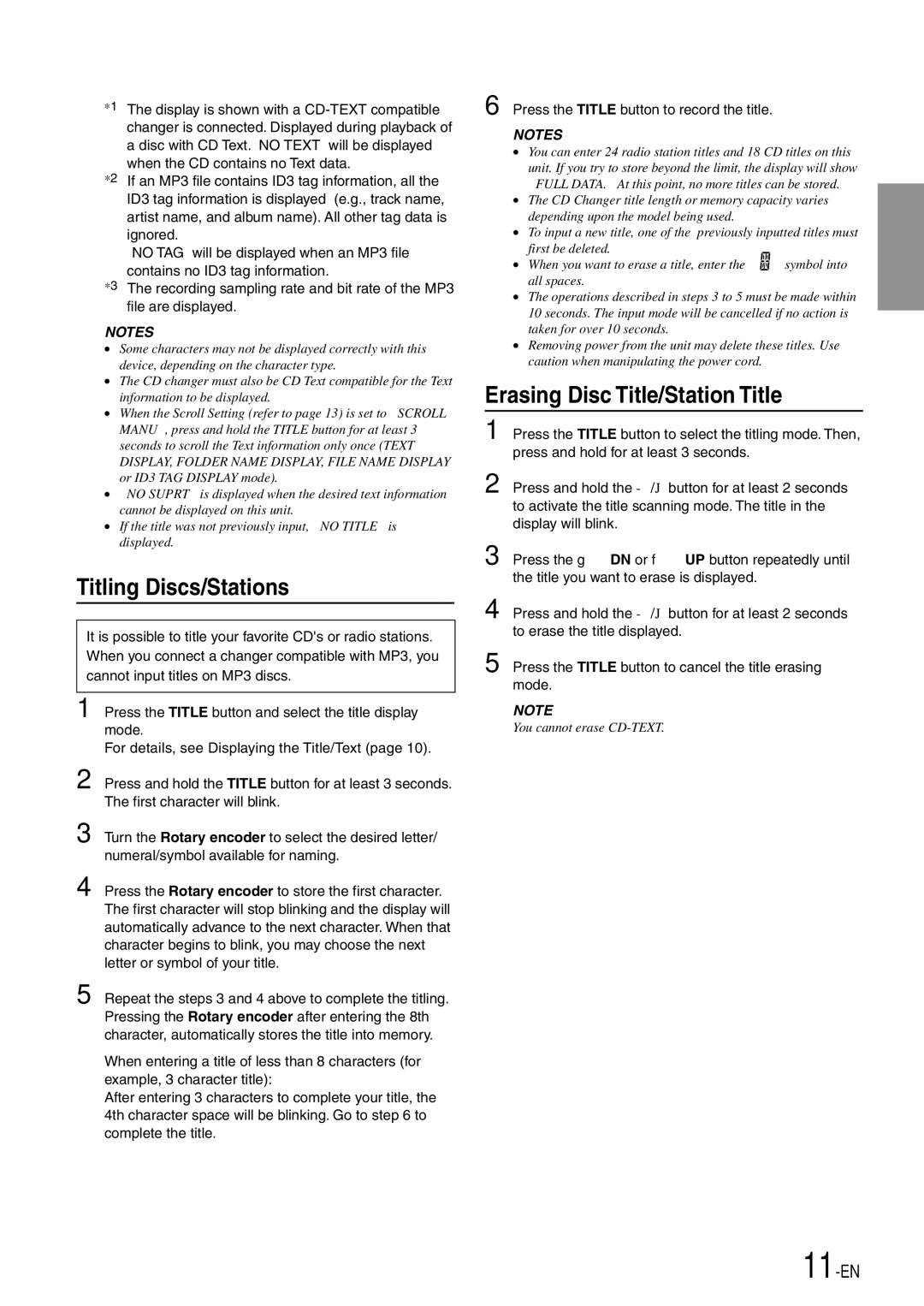 Alpine CDA-7892E owner manual Titling Discs/Stations, Erasing Disc Title/Station Title 