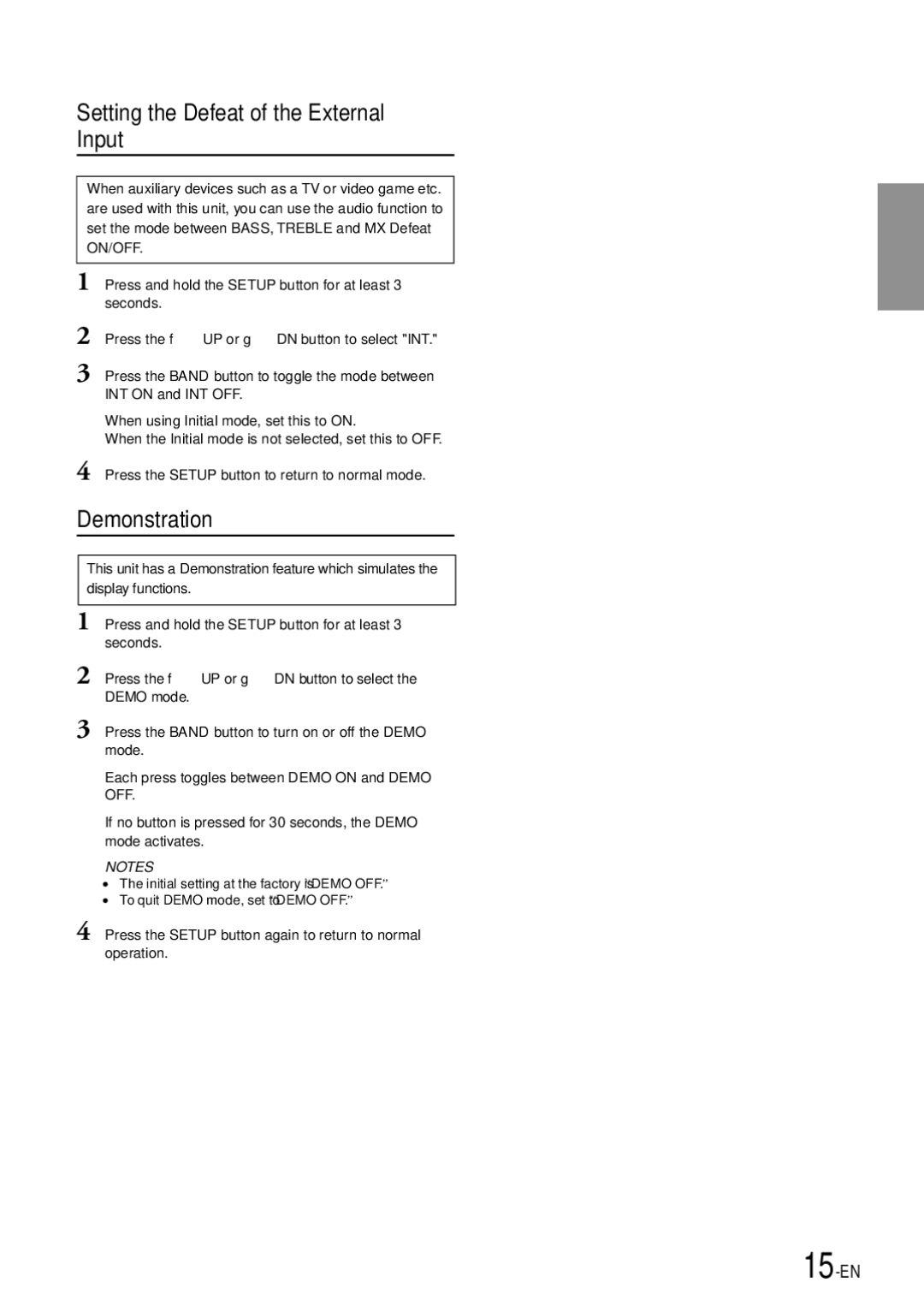 Alpine CDA-7892E owner manual Setting the Defeat of the External Input, Demonstration 