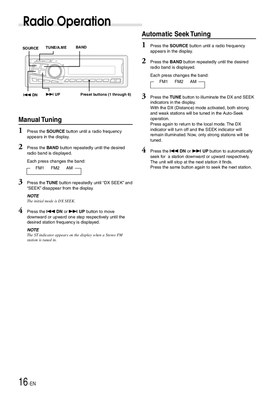 Alpine CDA-7892E owner manual Radio Operation, Manual Tuning, Automatic Seek Tuning 