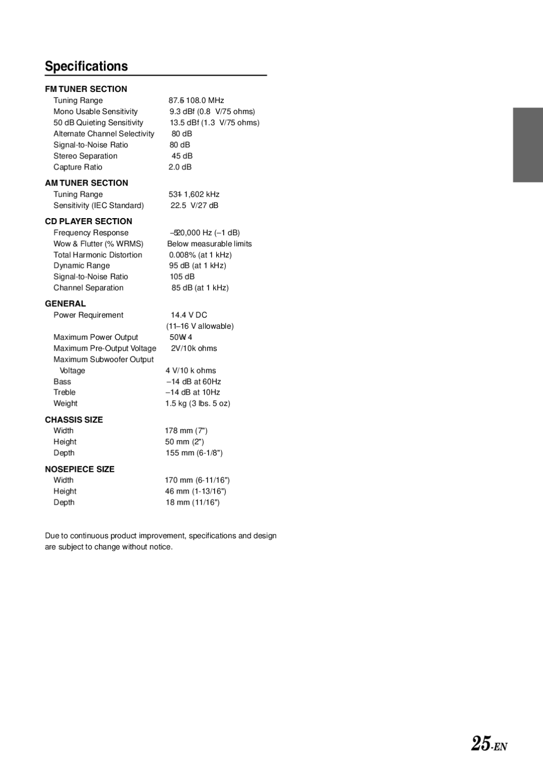 Alpine CDA-7892E owner manual Specifications, FM Tuner Section 