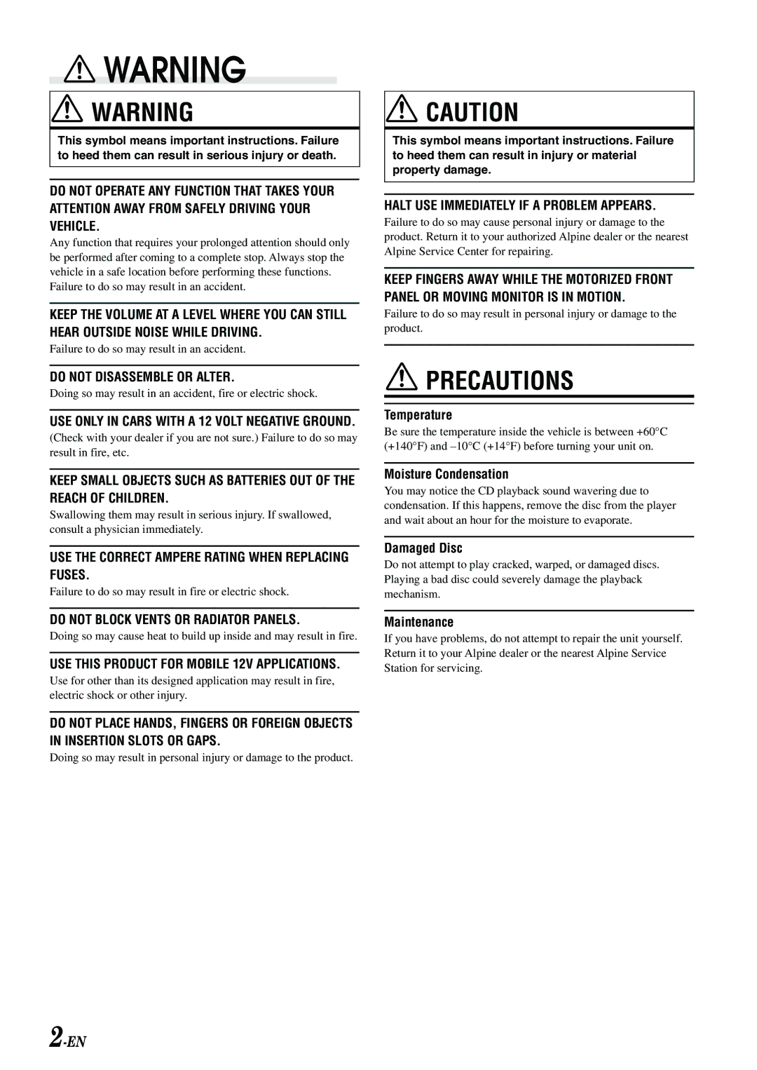 Alpine CDA-7892E owner manual Precautions 