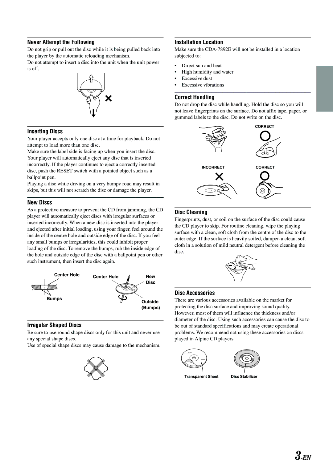 Alpine CDA-7892E owner manual Never Attempt the Following 