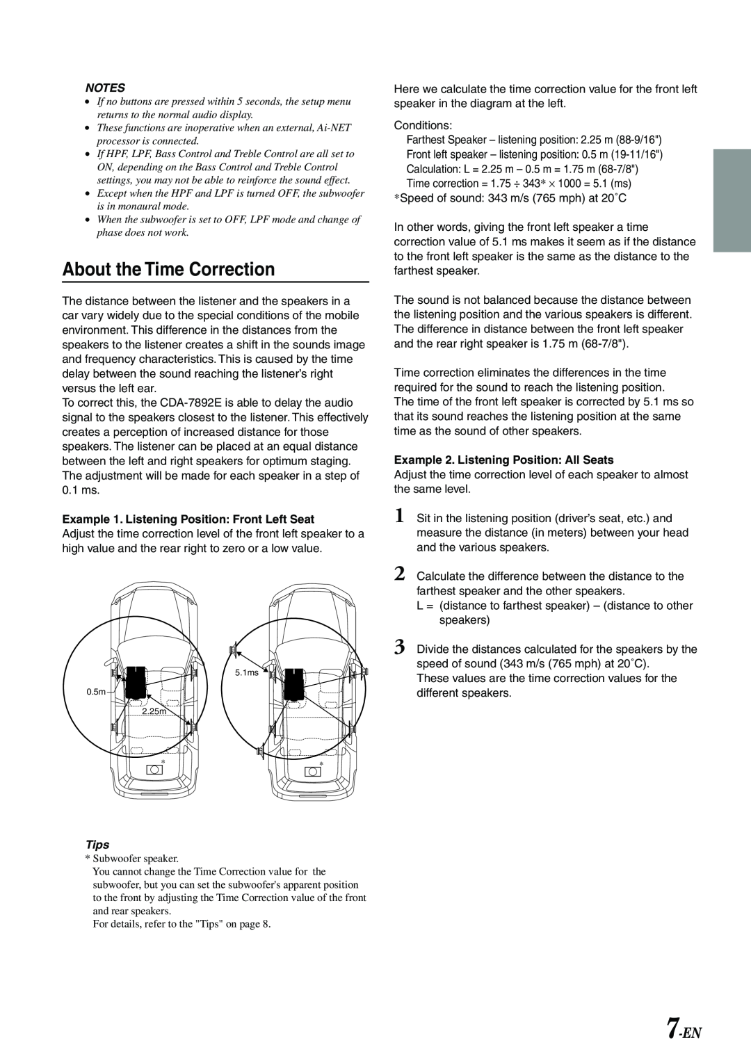Alpine CDA-7892E owner manual About the Time Correction, 7-EN, Tips 