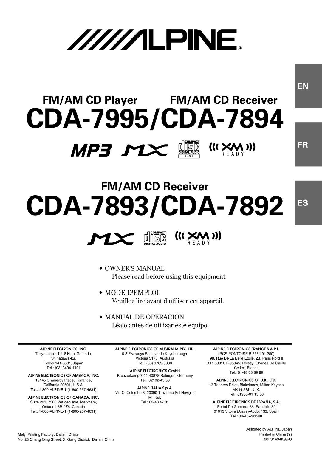 Alpine CDA-7893, CDA-7892 owner manual CDA-7995/CDA-7894 