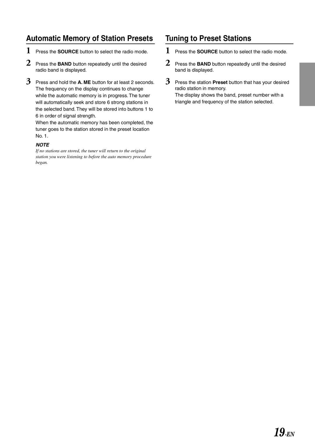 Alpine CDA-7894, CDA-7893, CDA-7892 owner manual Automatic Memory of Station Presets, Tuning to Preset Stations 