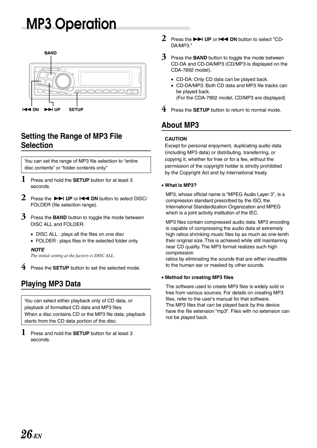 Alpine CDA-7893, CDA-7894, CDA-7892 Setting the Range of MP3 File Selection, Playing MP3 Data, About MP3, What is MP3? 