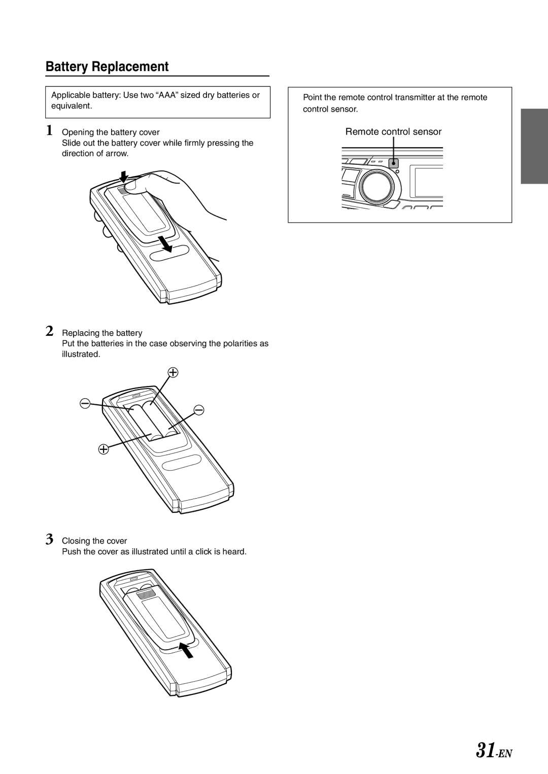 Alpine CDA-7894, CDA-7893, CDA-7892 owner manual Battery Replacement 