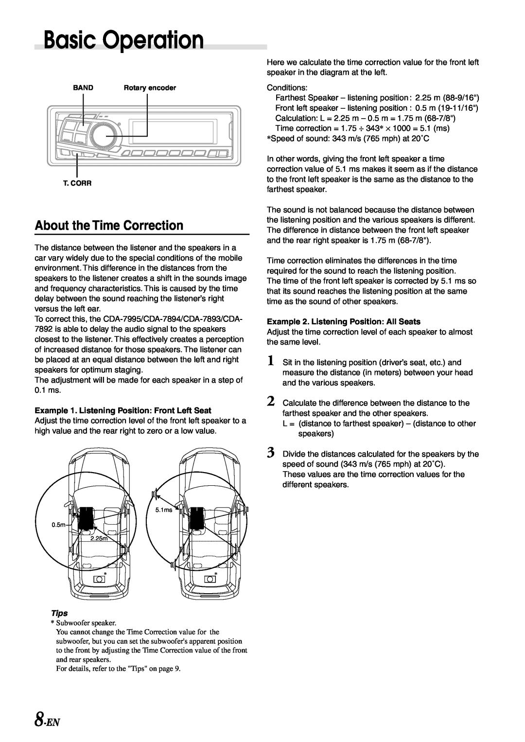Alpine CDA-7893, CDA-7894, CDA-7892 owner manual About the Time Correction, 8-EN, Basic Operation, Tips 