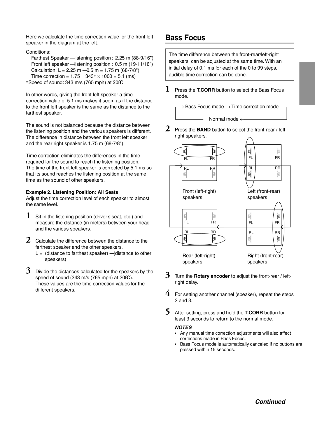 Alpine CDA-7897 owner manual Bass Focus, Example 2. Listening Position All Seats, Front left-right Left front-rear Speakers 