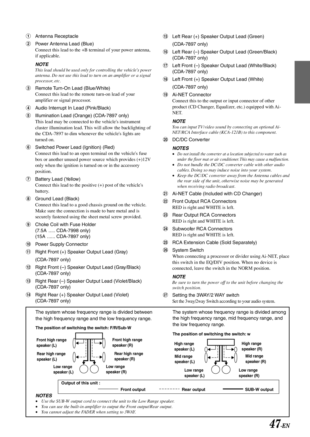 Alpine CDA-7897 owner manual System whose frequency range is divided between, Low frequency range 