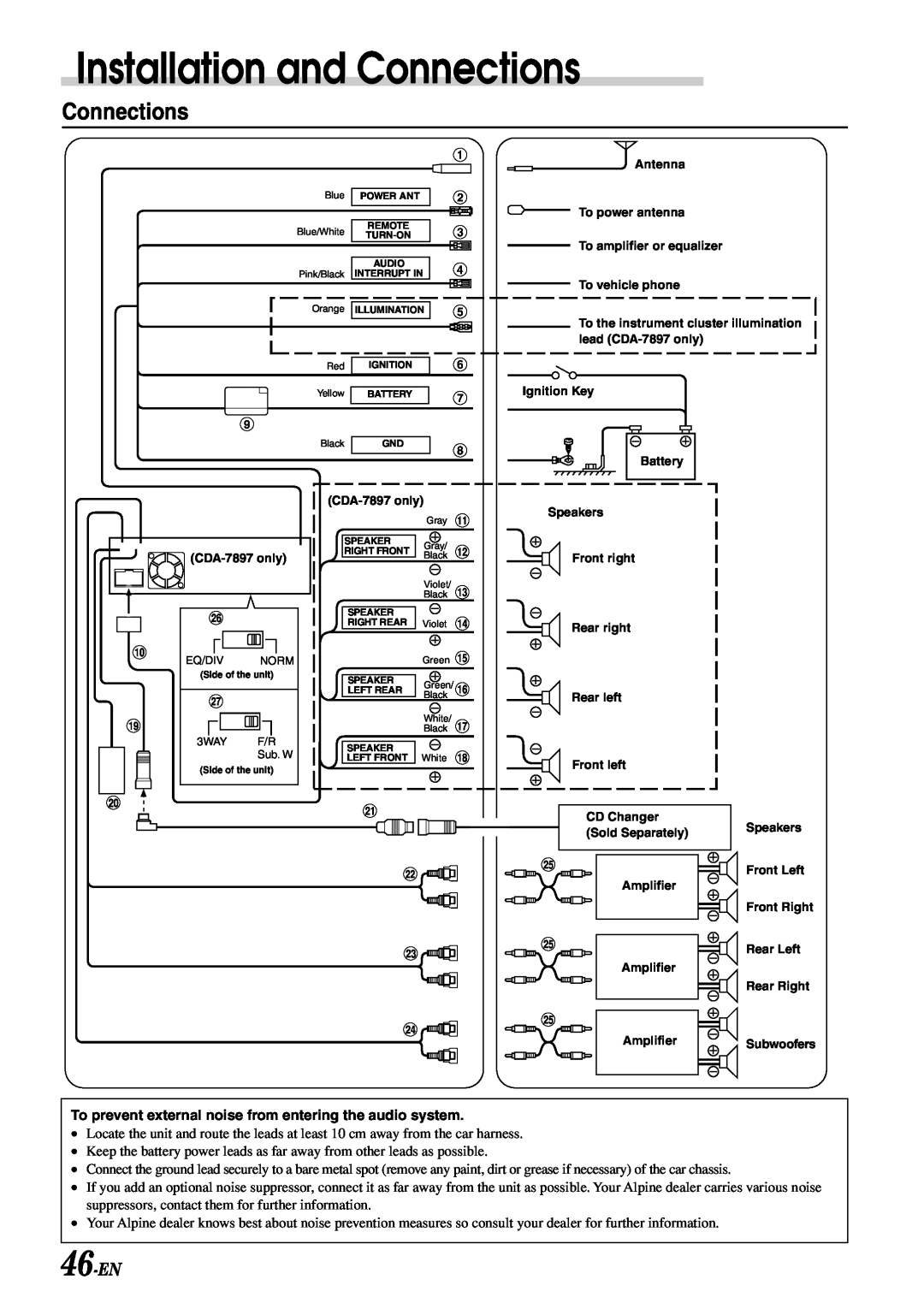 Alpine CDA-7897 owner manual 46-EN, Installation and Connections 